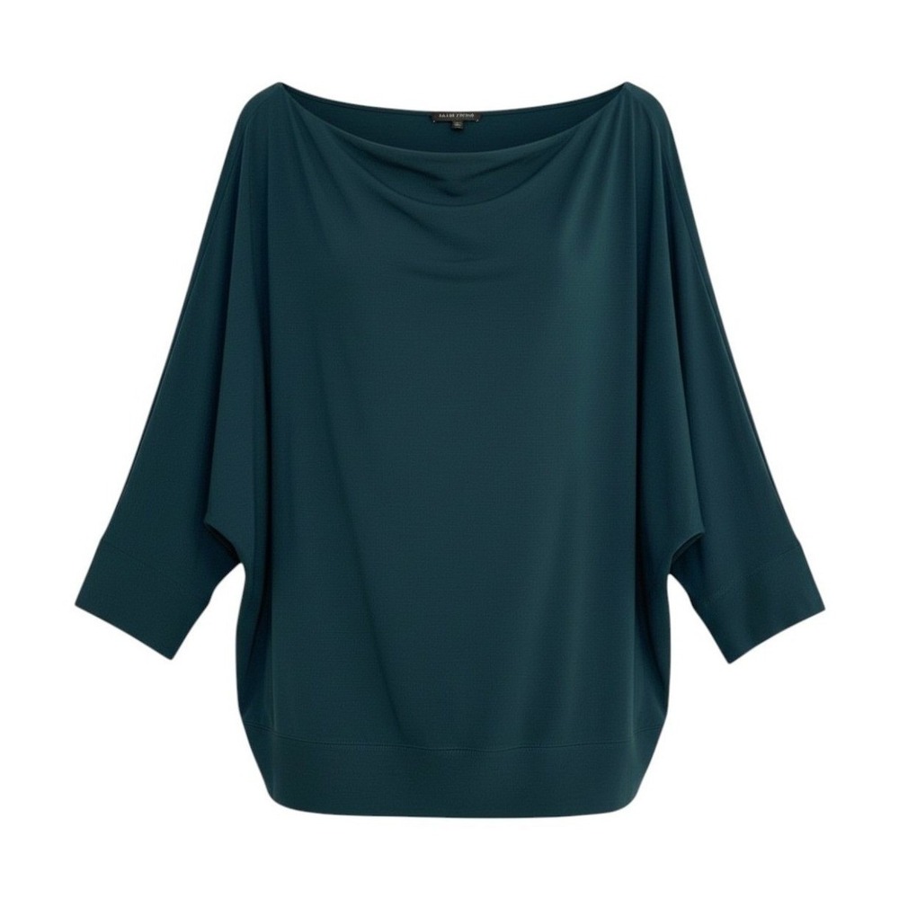 Eileen Fisher Boatneck Top Womens XL Teal Excellent Batwing Sleeve Jersey Drape